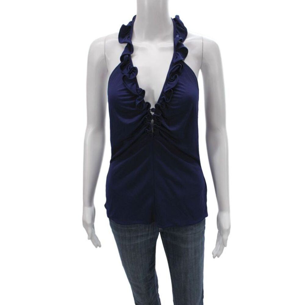 Armani Collezioni Women Blue Jersey Halter Tank Viscose Sleeveless Size M